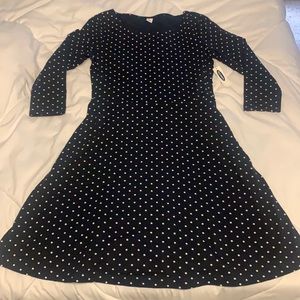 Navy blue and white polka dot midi dress